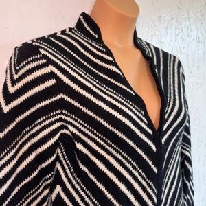 Talbots Vintage 90s Wool Cardigan Womens Medium Black  White Full Zip Striped